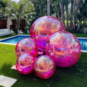 Inflatable Mirror Balls Giant Shiny PVC Balloons for Events, Weddings, Parties, Advertising & Stage Decor Hanging or Standing Multiple Sizes (Iridescent, 1pc-2.6ft/0.8m(with pump))
