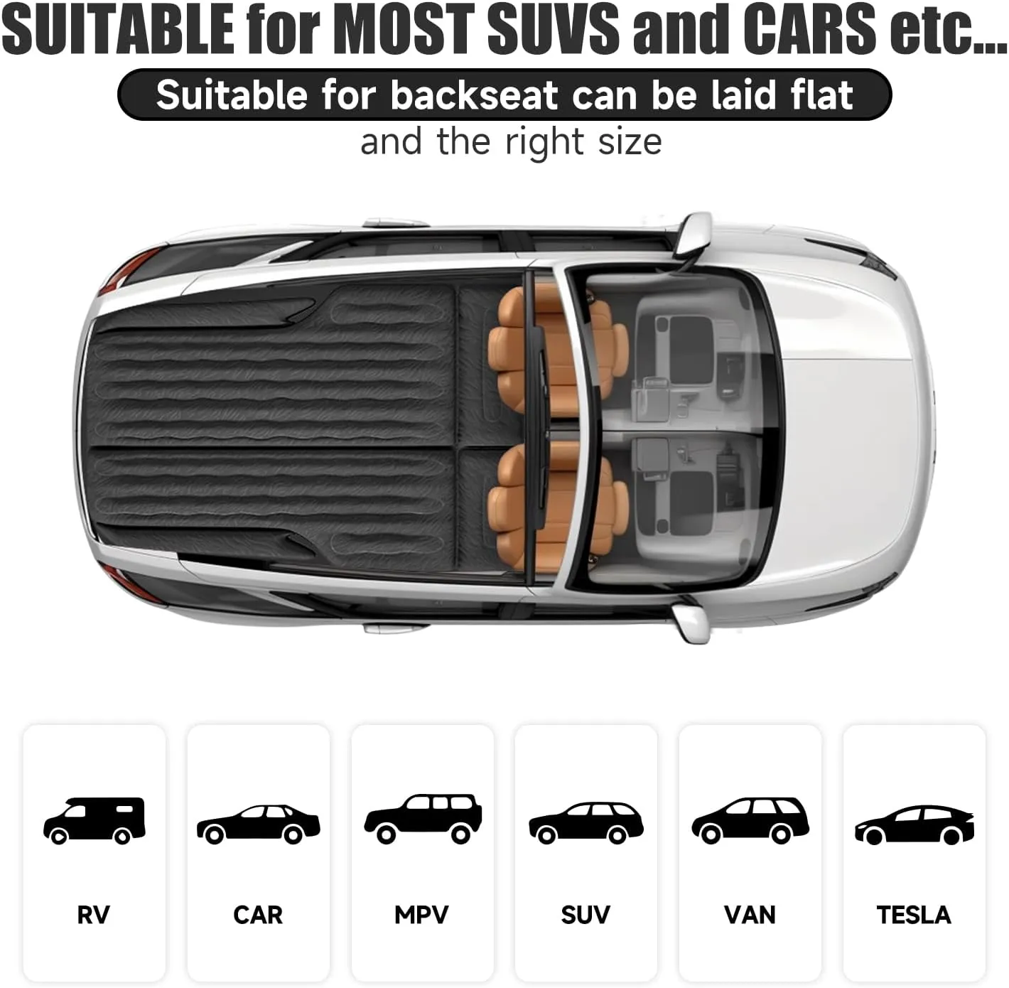 Inflatable SUV Air Mattress Bed Car Mattress for SUV, Double-Sided Flocking Travel Camping Bed Car Air Mattress, Car Sleeping Mattress Bed for Universal SUV with Car Air Pump 2 Pillows