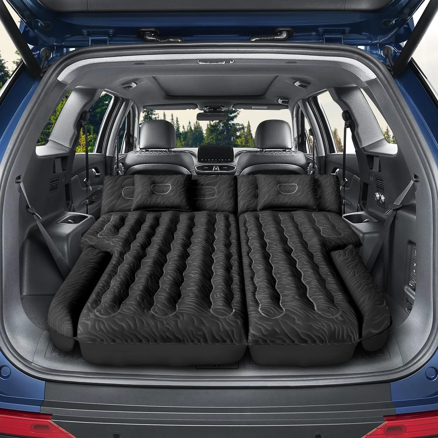 Inflatable SUV Air Mattress Bed Car Mattress for SUV, Double-Sided Flocking Travel Camping Bed Car Air Mattress, Car Sleeping Mattress Bed for Universal SUV with Car Air Pump 2 Pillows
