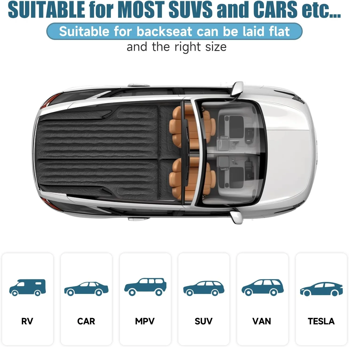 Inflatable SUV Air Mattress Bed Car Mattress for SUV, Double-Sided Flocking Travel Camping Bed Car Air Mattress, Car Sleeping Mattress Bed for Universal SUV with Car Air Pump 2 Pillows