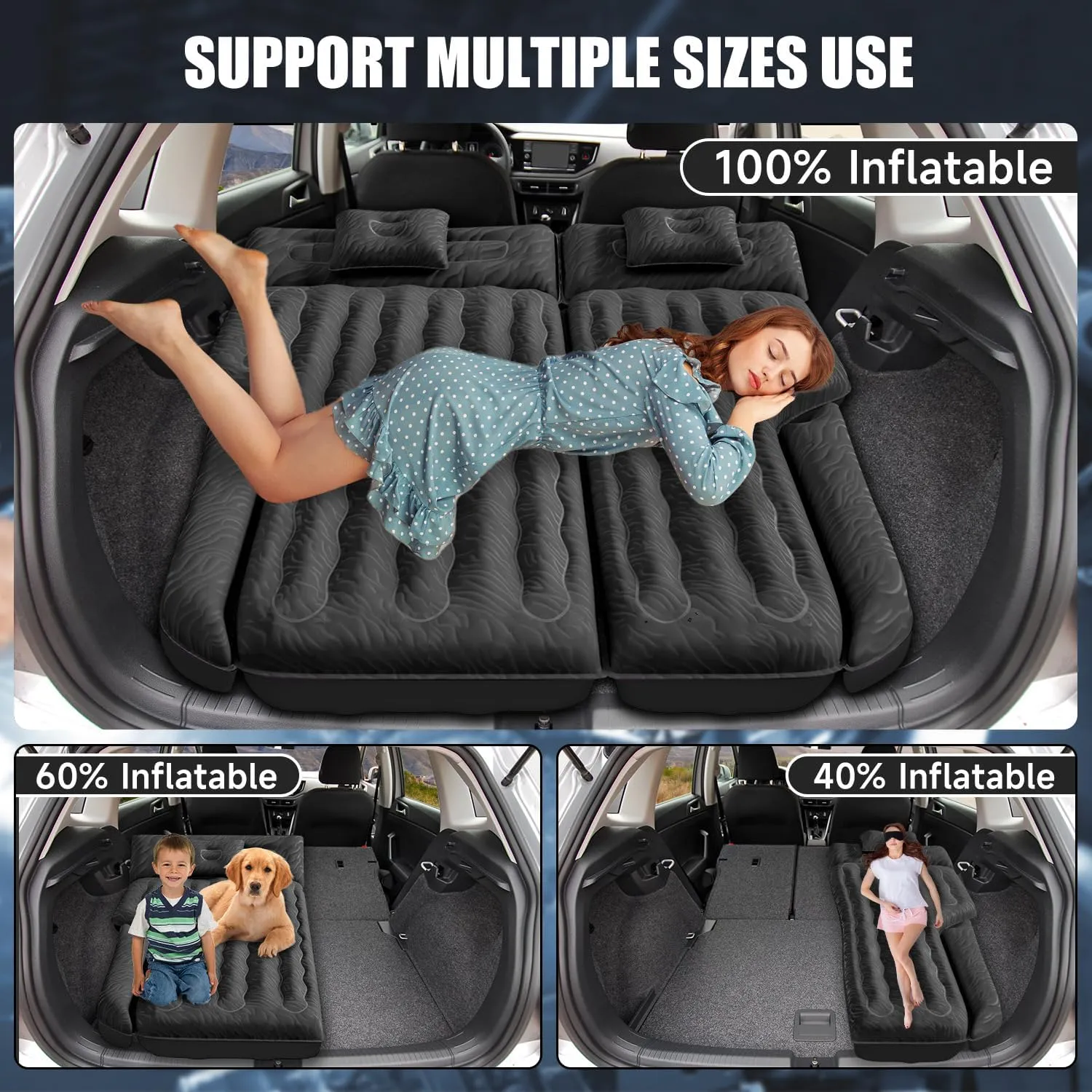 Inflatable SUV Air Mattress Bed Car Mattress for SUV, Double-Sided Flocking Travel Camping Bed Car Air Mattress, Car Sleeping Mattress Bed for Universal SUV with Car Air Pump 2 Pillows