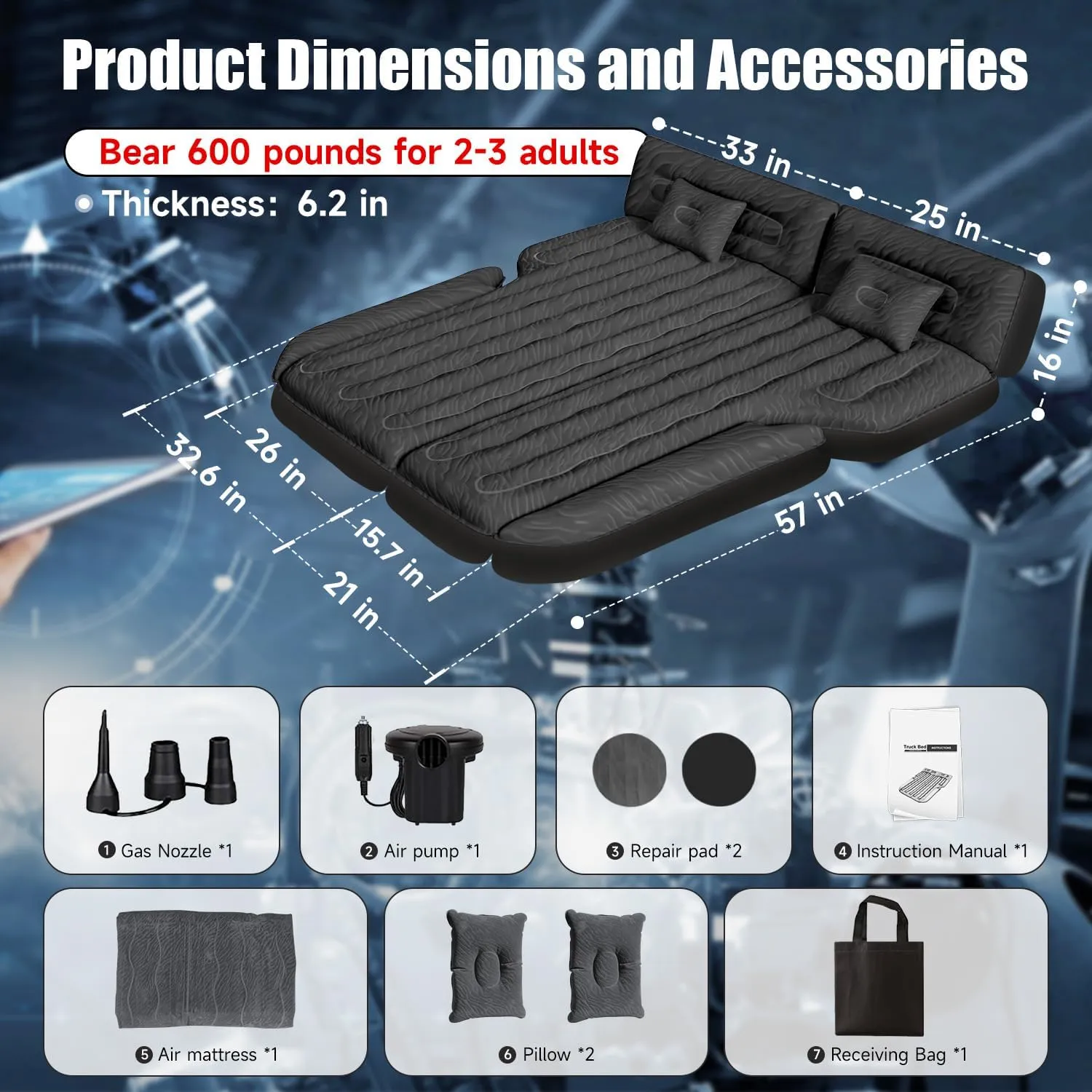Inflatable SUV Air Mattress Bed Car Mattress for SUV, Double-Sided Flocking Travel Camping Bed Car Air Mattress, Car Sleeping Mattress Bed for Universal SUV with Car Air Pump 2 Pillows