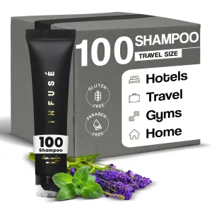 Infuse Black Hotel Toiletries Bulk | 1 oz Shampoo Travel Size | For Hotels, Vacation Rentals, Gym, Luxury, Airport | Case of 100