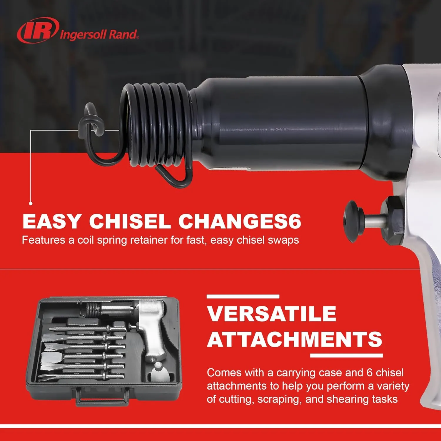 Ingersoll Rand 121-K6 Super Duty Air Hammer Kit, 121/Q Tool Plus 6 PC Chisel Set with Storage Case, Touch Trigger for Max Control, 3000 BPM