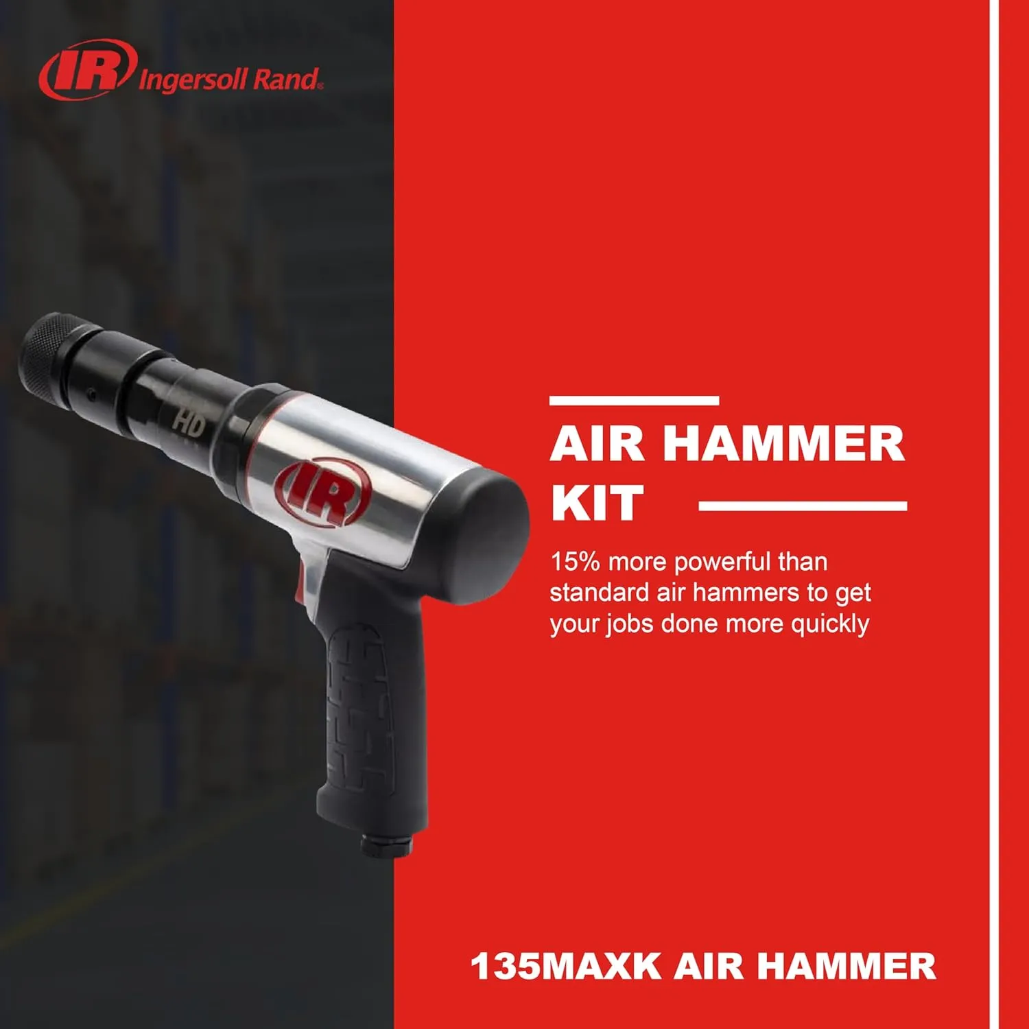 Ingersoll Rand 135MAXK Vibration Reduced Quick-Change Air Hammer 5-Piece Chisel Set, 2,600 BPM, 3" Stroke, Round Shank