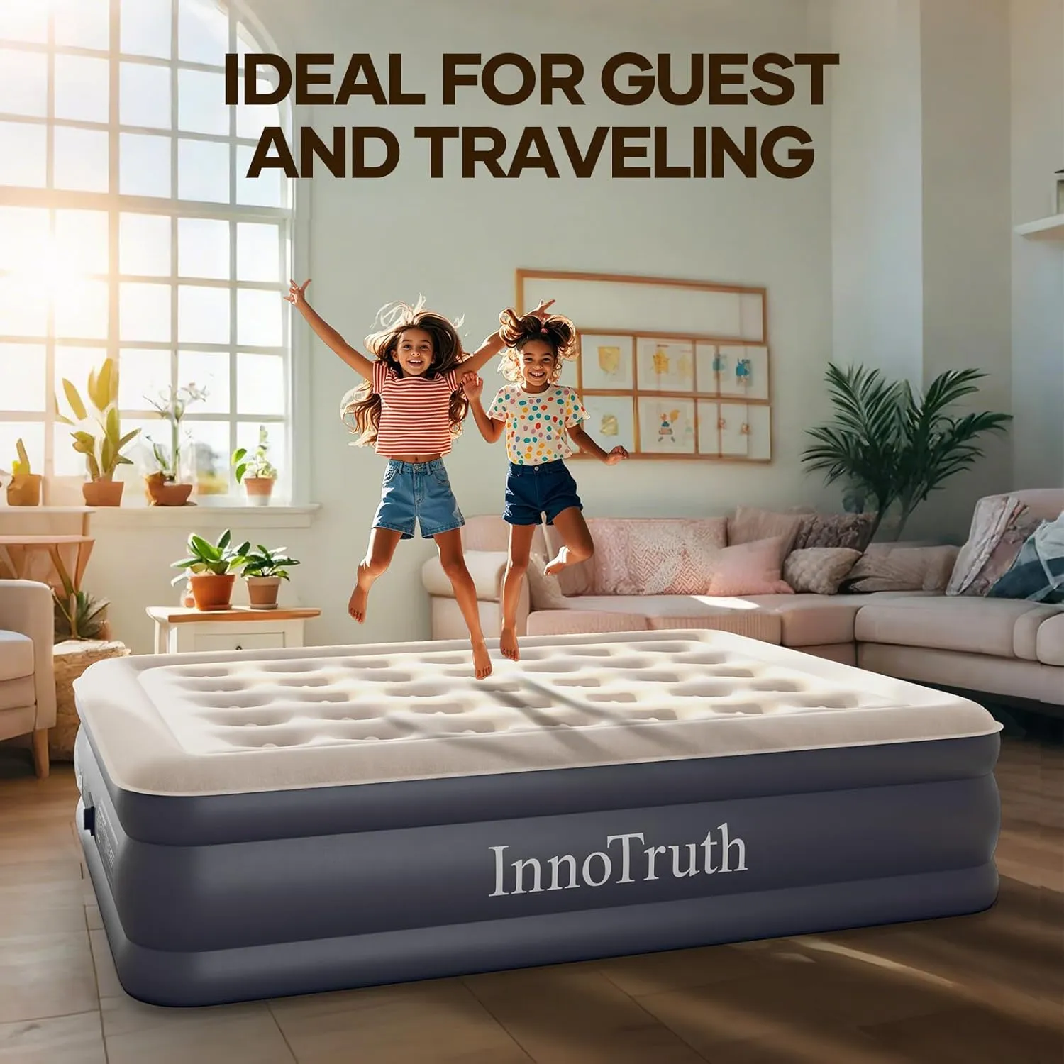 InnoTruth Air Mattress Queen with Built in Pump, Inflatable Blow up Mattress, 18" Raised Colchones Inflables Air Bed for Guests & Home, Ideal for Home Use and Outdoor Camping, 650lb Weight Capacity