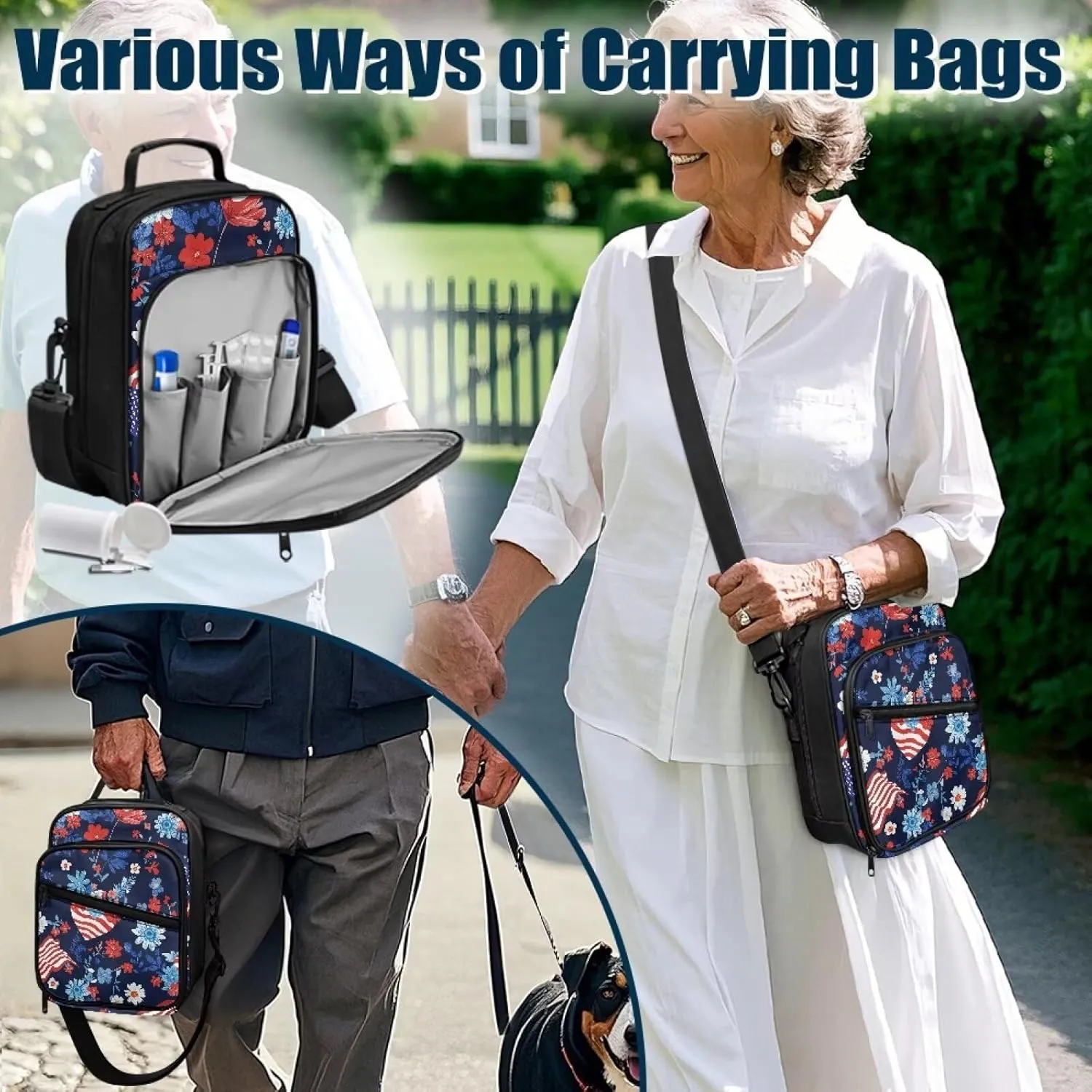 Insulin Travel Case, American Flag Diabetes Bag for Supplies with Shoulder Strap for Glucose Meter and Diabetic Supplies