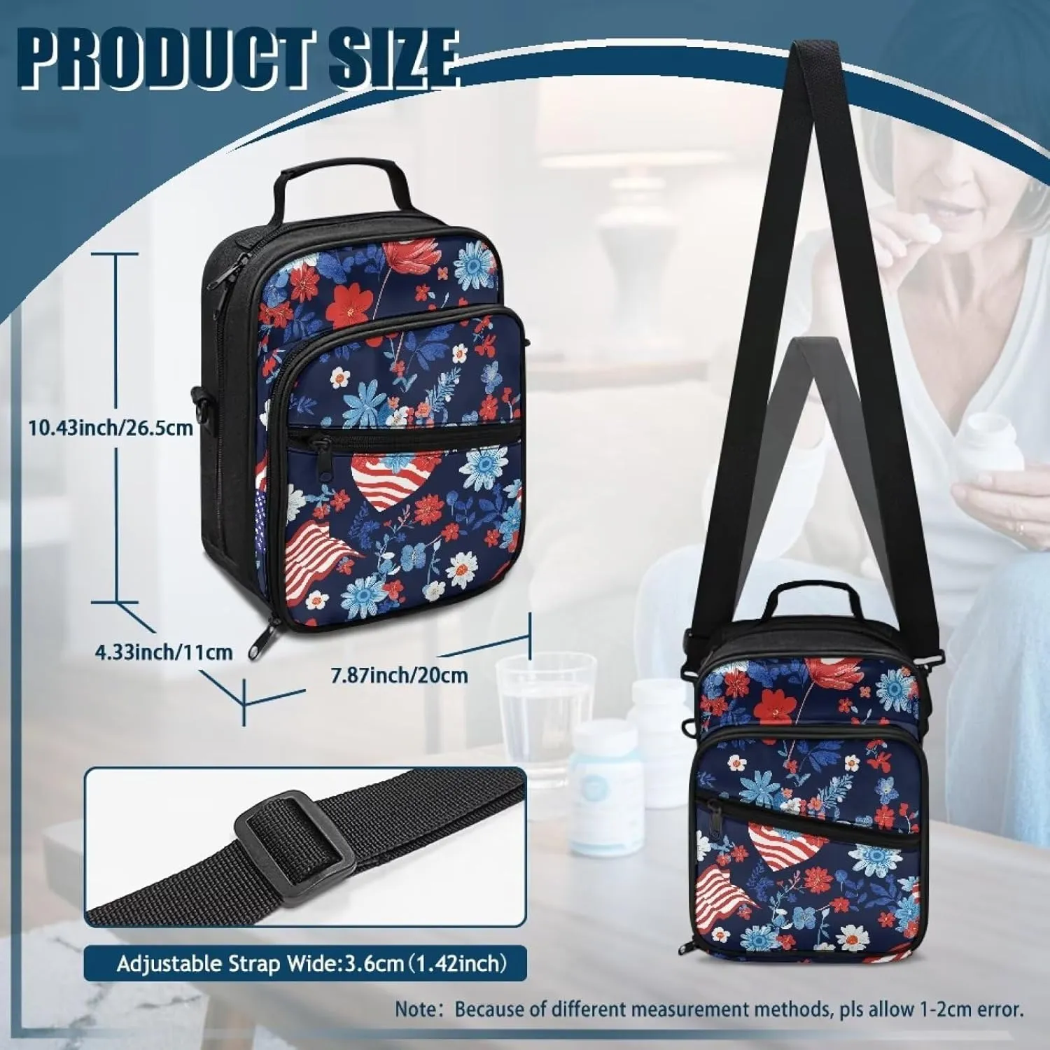 Insulin Travel Case, American Flag Diabetes Bag for Supplies with Shoulder Strap for Glucose Meter and Diabetic Supplies