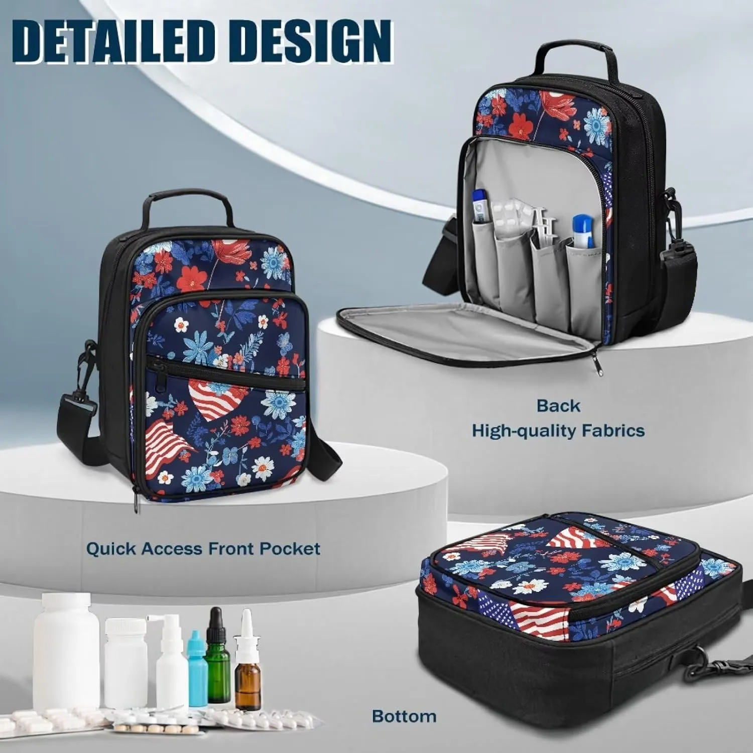 Insulin Travel Case, American Flag Diabetes Bag for Supplies with Shoulder Strap for Glucose Meter and Diabetic Supplies