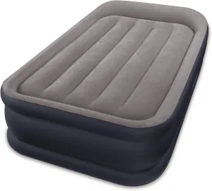 Intex Dura-Beam Standard Series Deluxe Pillow Rest Raised Airbed w/ Soft Flocked Top for Comfort, Built-in Pillow & Electric Pump, Bed Height 16.5", Twin