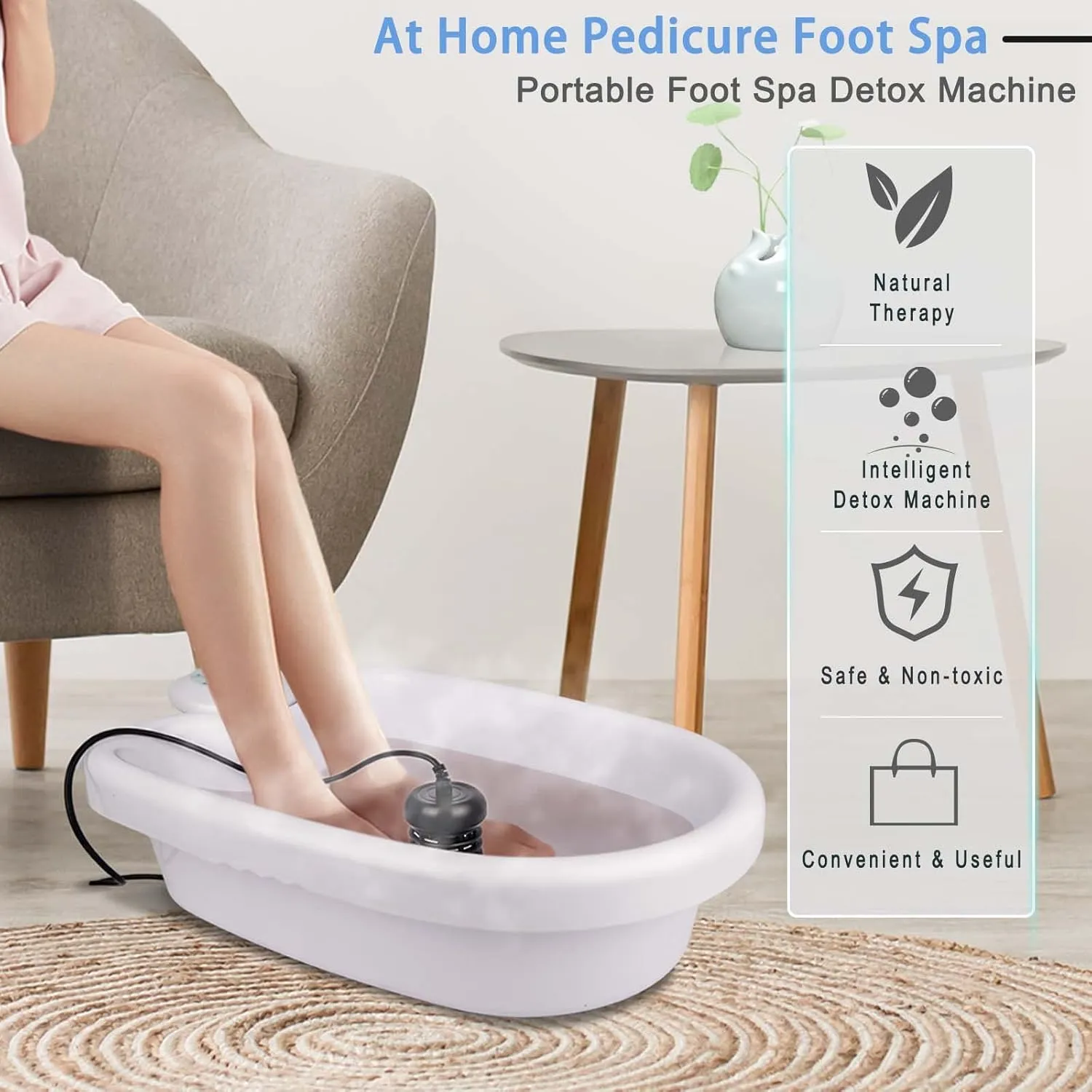 Ionic Foot Detox Machine, Portable Ionic Detox Bath Cleanse Spa Machine with Massager Roller for Plantar Fasciitis, Relaxing Foot Detox Spa at Home