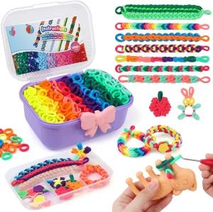 IQBOX Bracelet Making Kit Arts and Crafts for Girls Ages 8-12, Weaving Loom Rainbow Bands DIY Toys Birthday Gifts for Kids 6 7 9 10 11 13 Year Old, 1000  Elastic Cloth Rubber Band Fabric Loops