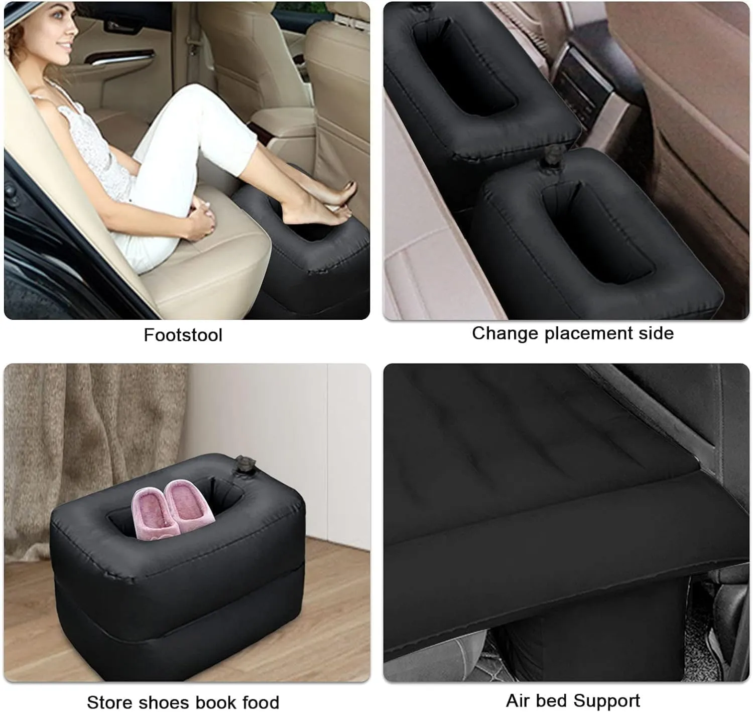 ISWEES Car Bed SUV Air Mattress, Car Air Mattress with Home Power Adapter, Electric Pump, 2 Inflatable Pillows and 2 Footrests for Back Seat, Side Seat,Trunk Sleeping, Thickened Camping Bed - Black
