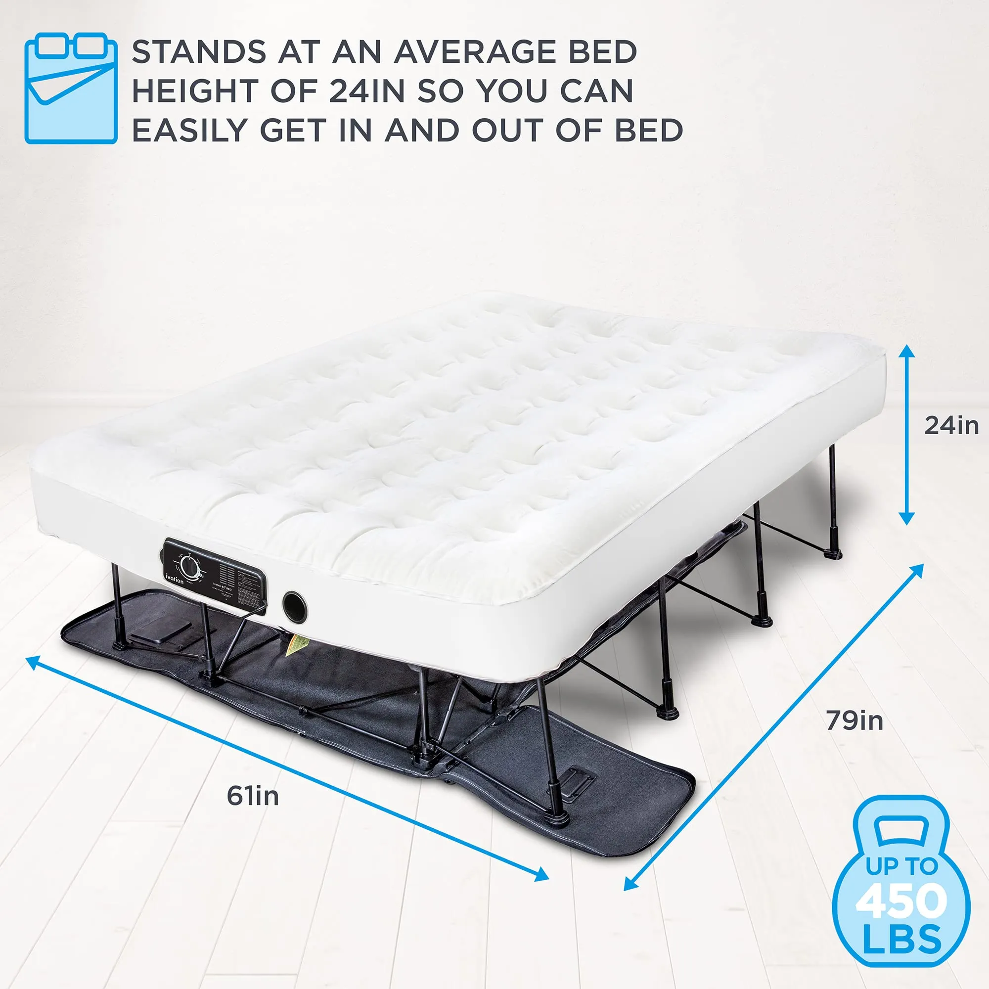 Ivation EZ-Bed Air Mattress, Queen Air Mattress with Built In Pump & Deflate Defender