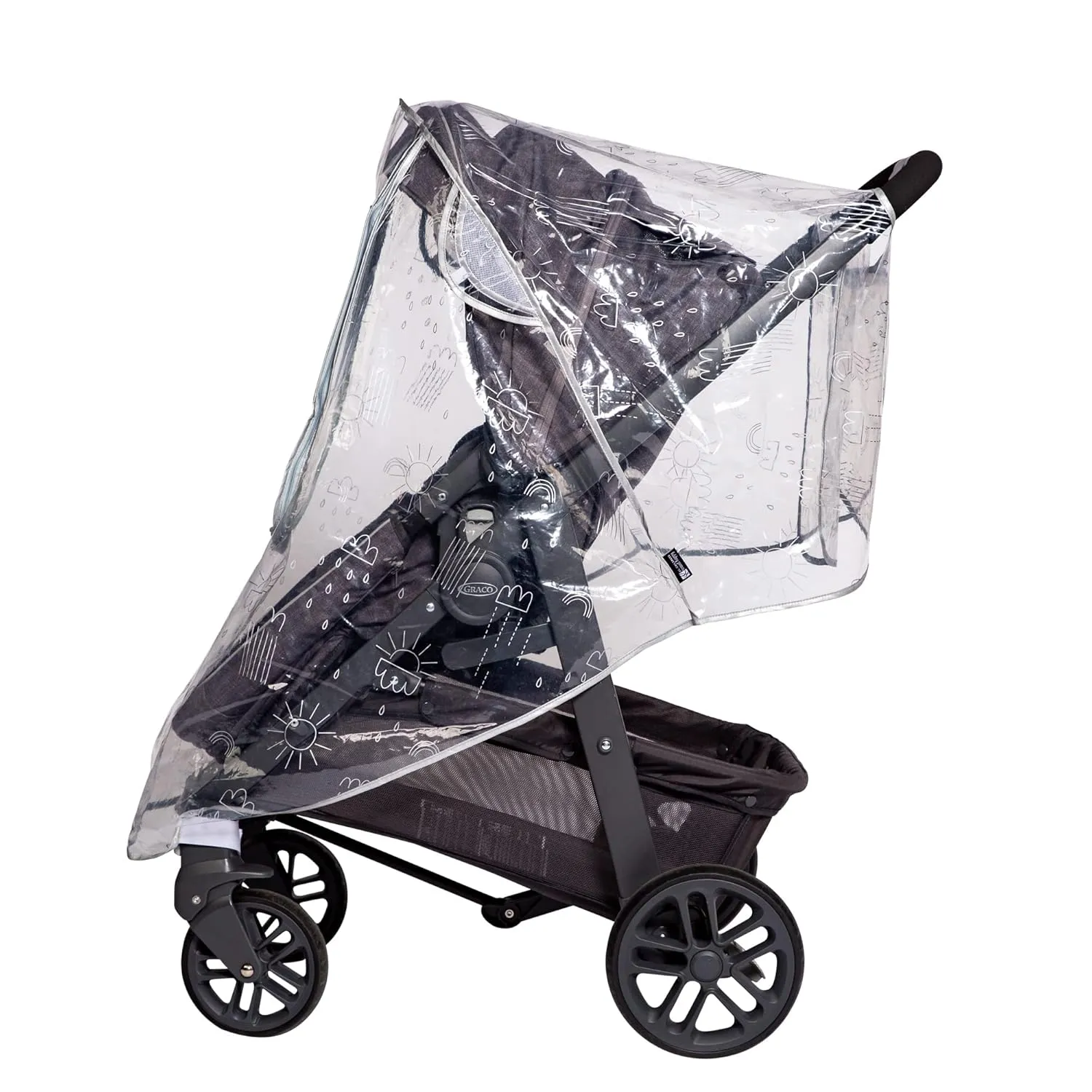 J.L. Childress Deluxe Stroller Rain Cover - Universal Stroller Poncho - Clear with Adorable Printed Pattern - Stroller Accessory for Weather Protection