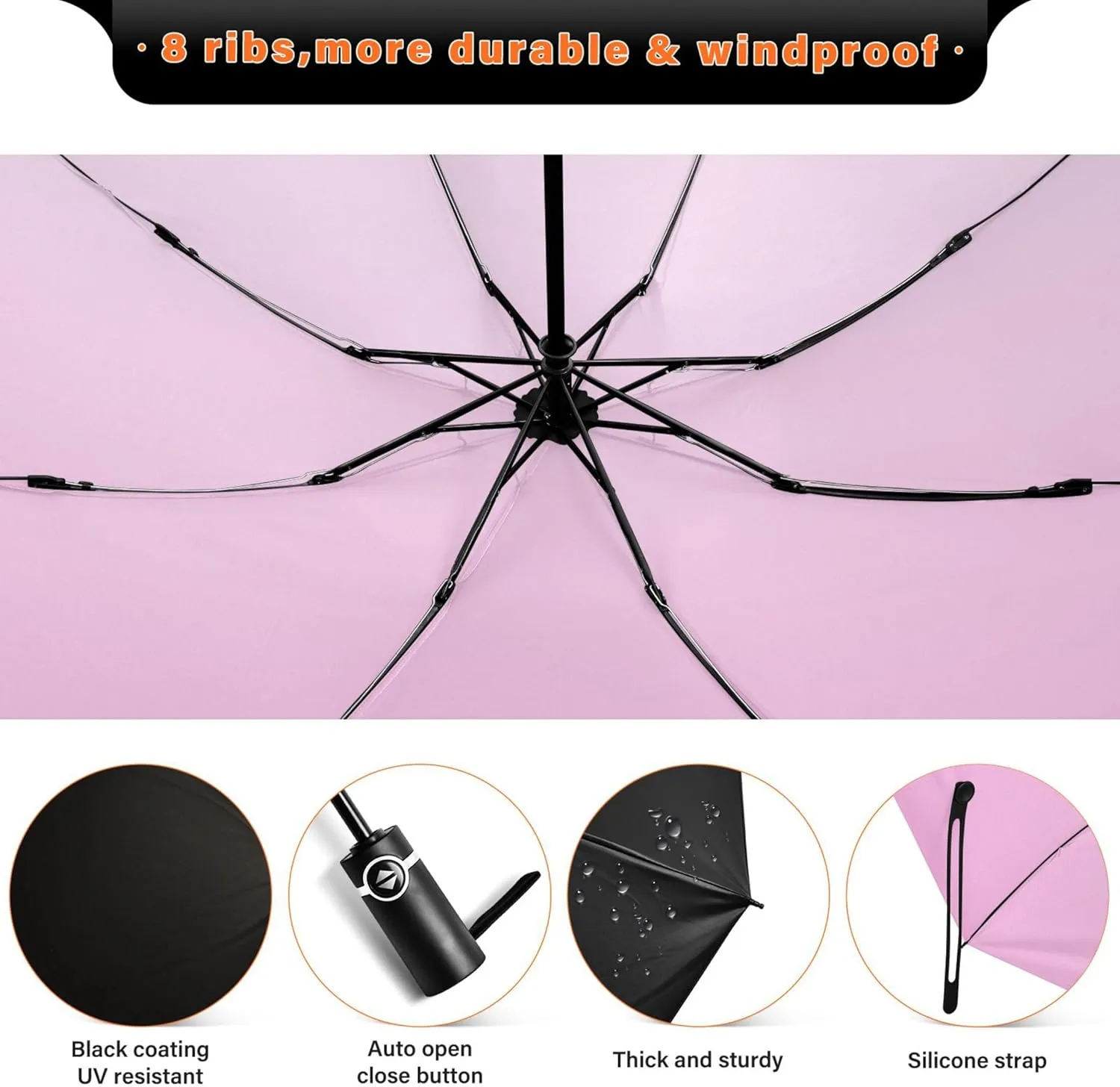 Joisal Violet Slate Blue Gradient Travel Umbrella Windproof Travel Black Uv Protection Umbrella Portable Umbrella Automatic Open and Close for Rain and Sun