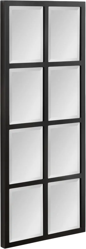 Kate and Laurel Stryker Transitional Panel Wall Mirror, 17 x 42, Black, Modern 8-Pane Tall Window Mirror for Use as Entryway Mirror or Bedroom Mirror Decor