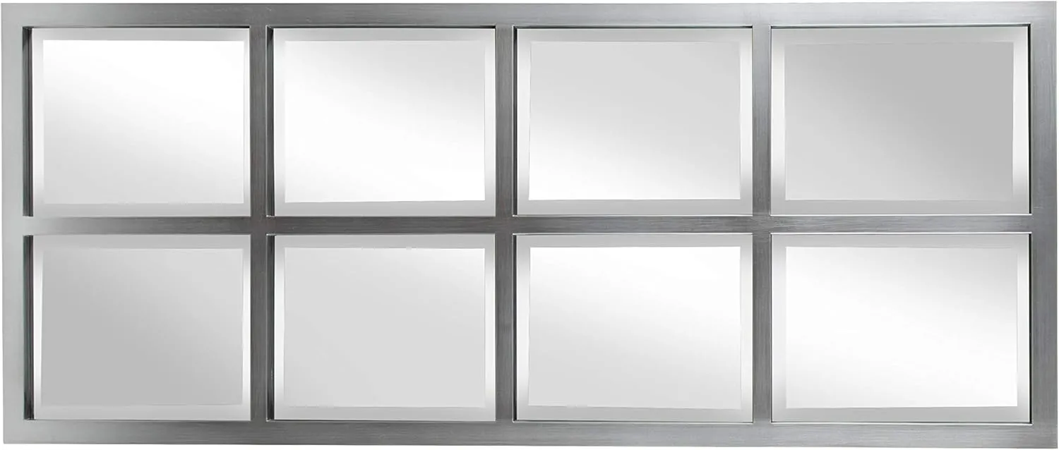 Kate and Laurel Stryker Windowpane Framed 8-Pane Wall Accent Mirror, Antique Silver