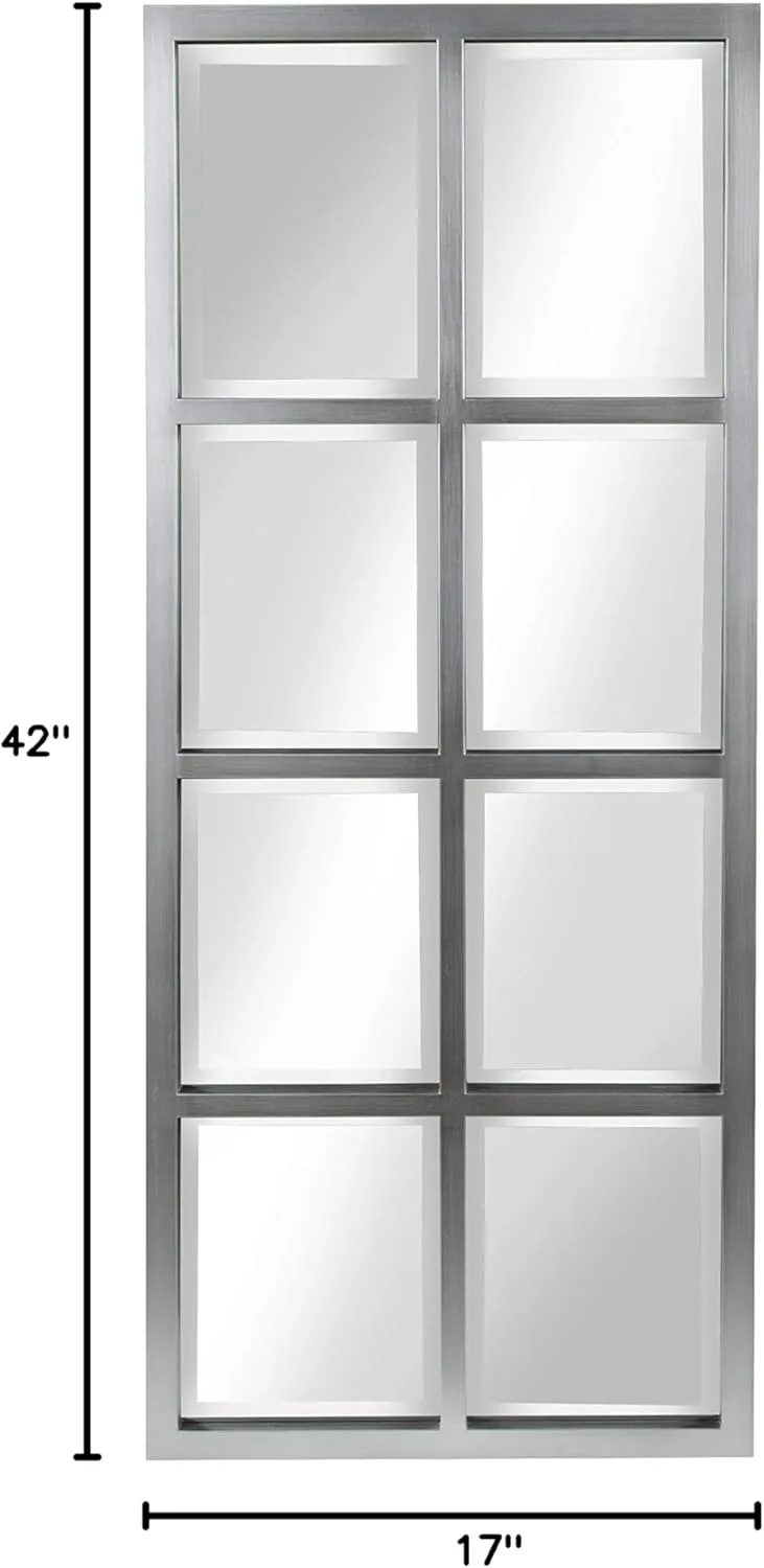 Kate and Laurel Stryker Windowpane Framed 8-Pane Wall Accent Mirror, Antique Silver