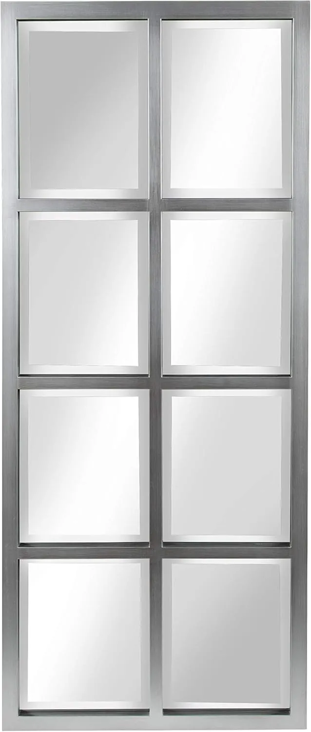 Kate and Laurel Stryker Windowpane Framed 8-Pane Wall Accent Mirror, Antique Silver