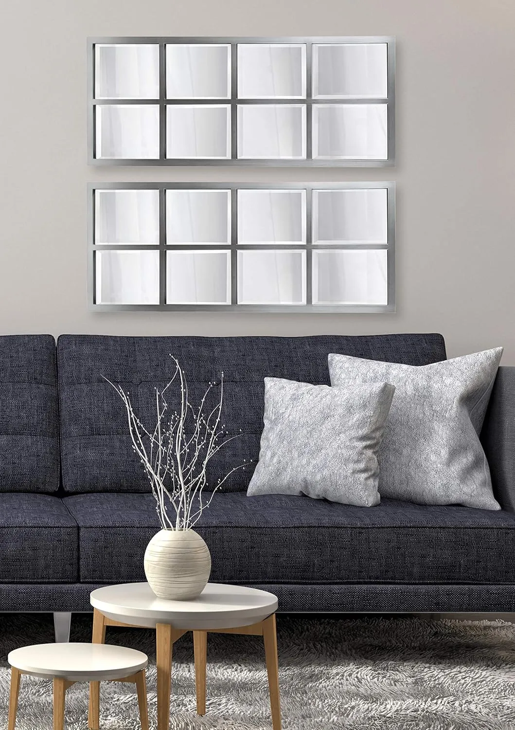 Kate and Laurel Stryker Windowpane Framed 8-Pane Wall Accent Mirror, Antique Silver