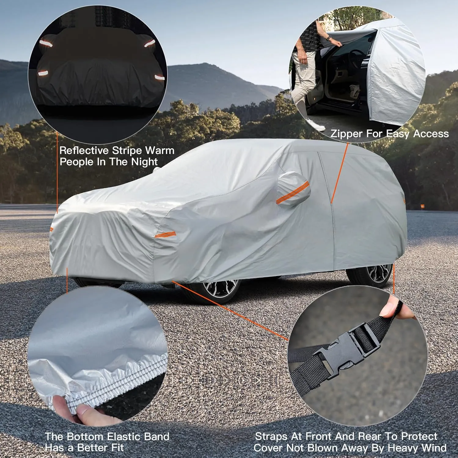 Kayme 6 Layers SUV Car Cover Waterproof All Weather for Automobiles, Outdoor Full Size Cover Rain Sun UV Protection with Zipper Cotton, Universal Fit for SUV Jeep (191-200 inch)