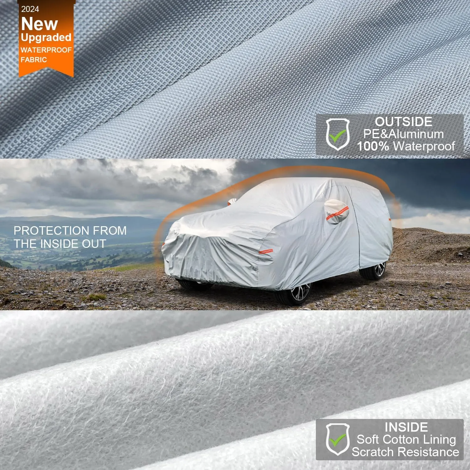 Kayme 6 Layers SUV Car Cover Waterproof All Weather for Automobiles, Outdoor Full Size Cover Rain Sun UV Protection with Zipper Cotton, Universal Fit for SUV Jeep (191-200 inch)