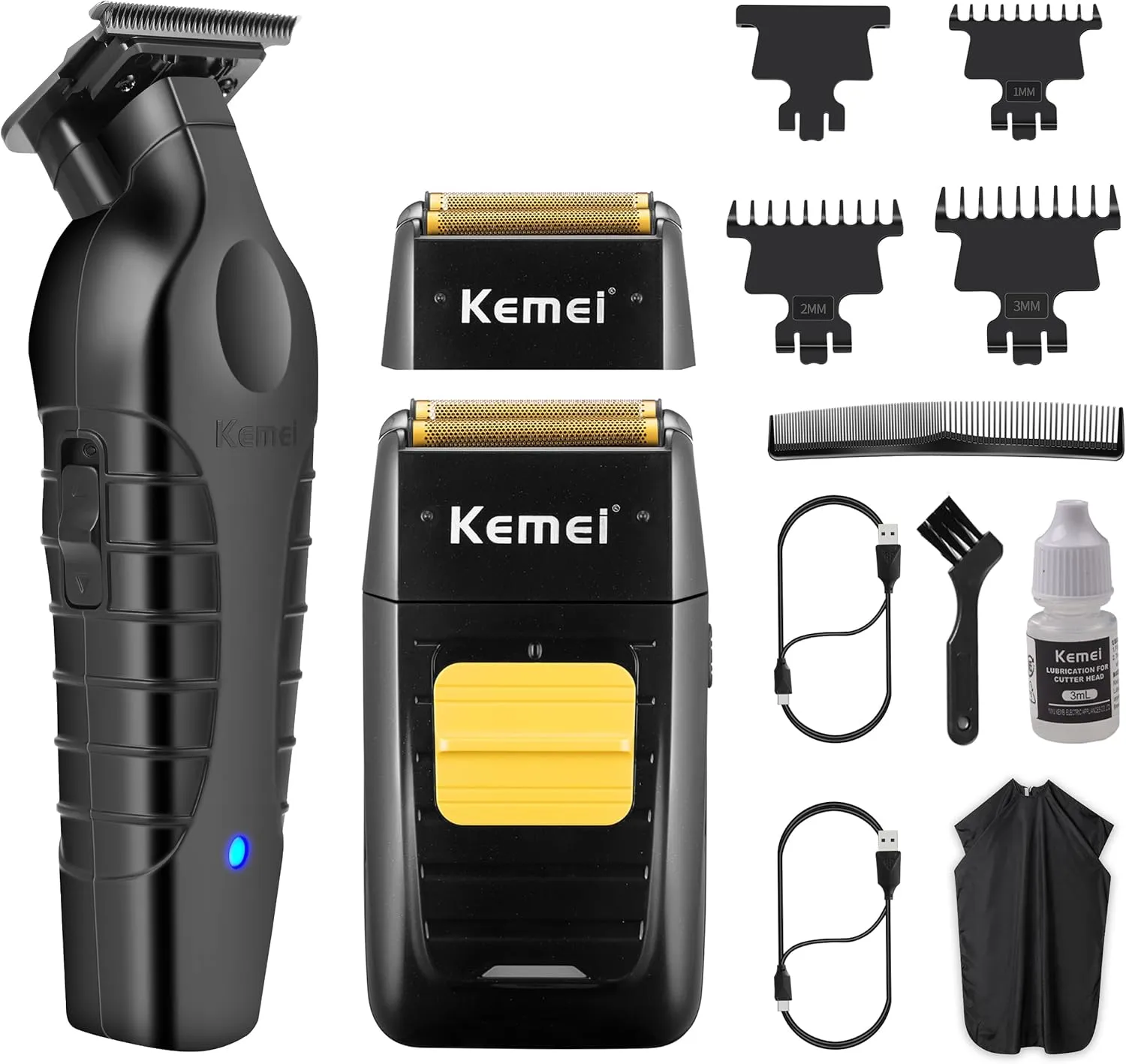 KEMEI Professional Hair Trimmer for Men Cordless, Foil Shaver with Replacement Heads & Nets, Zero Gapped Hair Clippers with T Blade, Electric Head Shavers for Bald Men, KM 2299, KM 1102