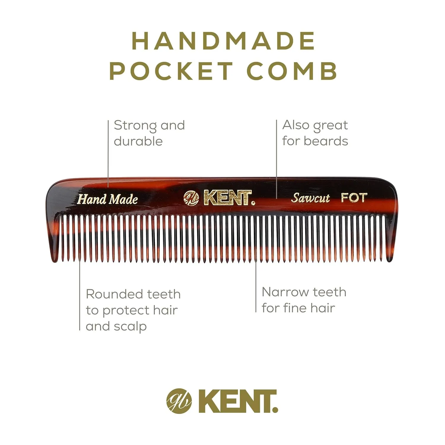 Kent Boar Bristle Beard Brush, Sawcut Comb & Fine Tooth Comb - Grooming & Trimming Kit for Men