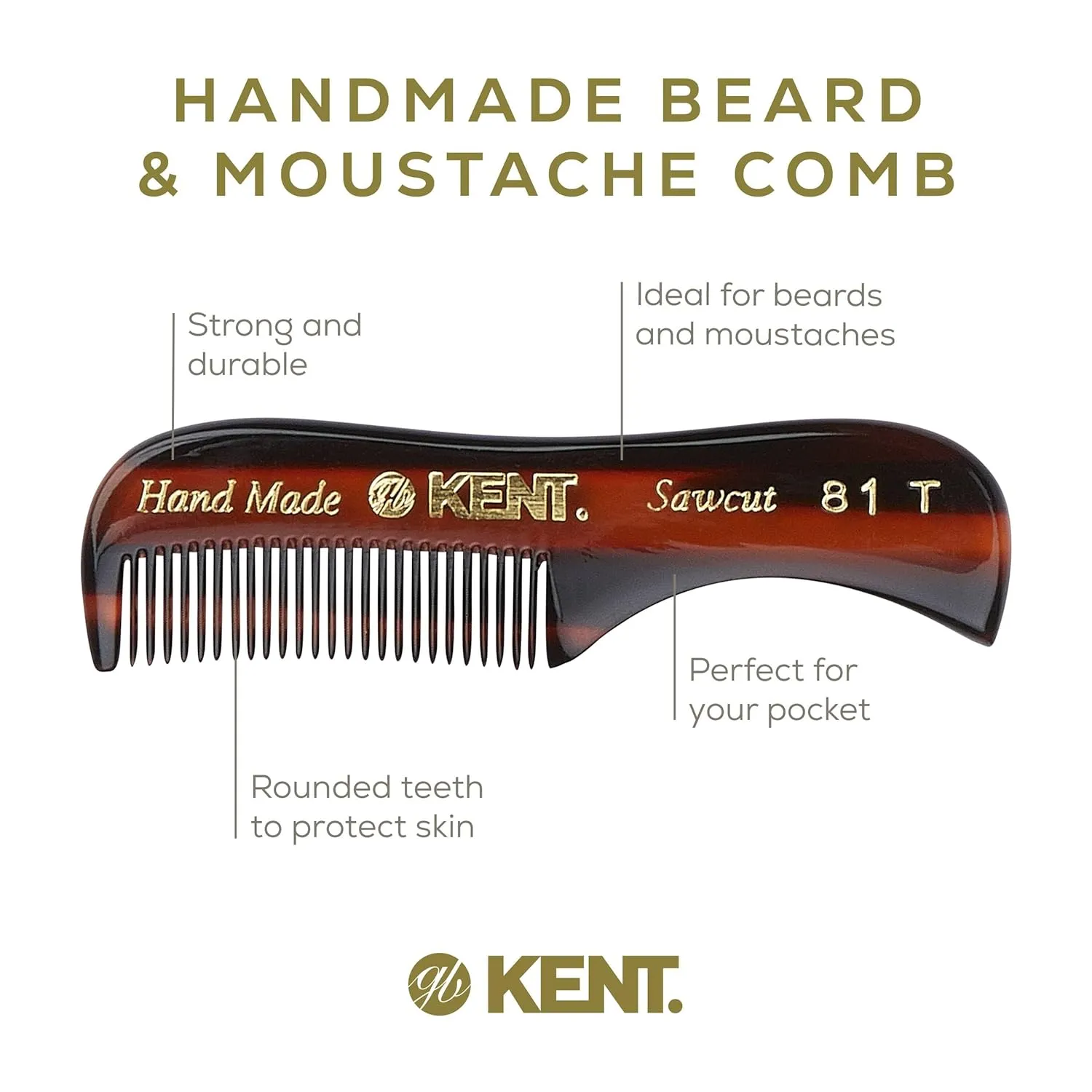 Kent Boar Bristle Beard Brush, Sawcut Comb & Fine Tooth Comb - Grooming & Trimming Kit for Men