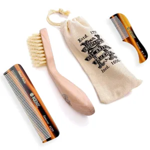 Kent Boar Bristle Beard Brush, Sawcut Comb & Fine Tooth Comb - Grooming & Trimming Kit for Men