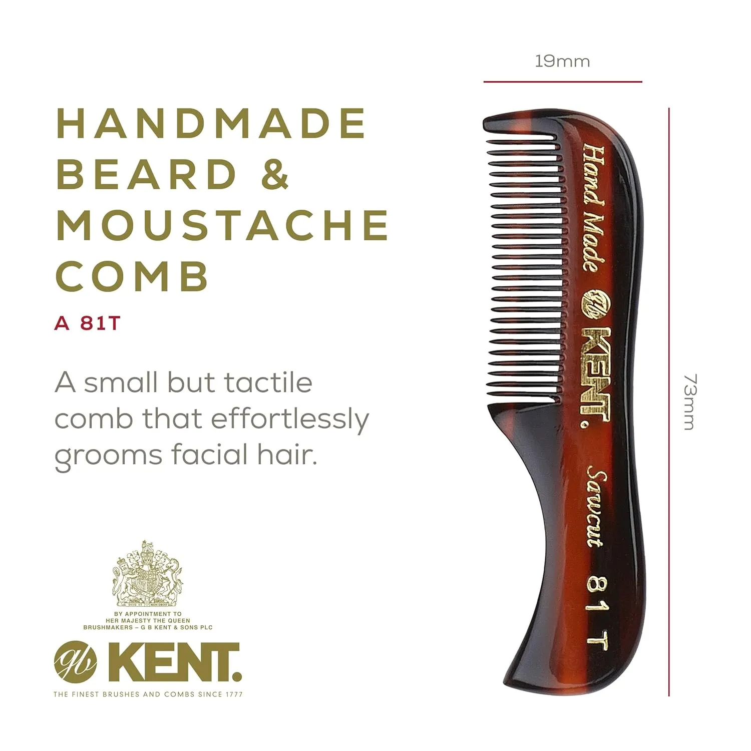 Kent Boar Bristle Beard Brush, Sawcut Comb & Fine Tooth Comb - Grooming & Trimming Kit for Men