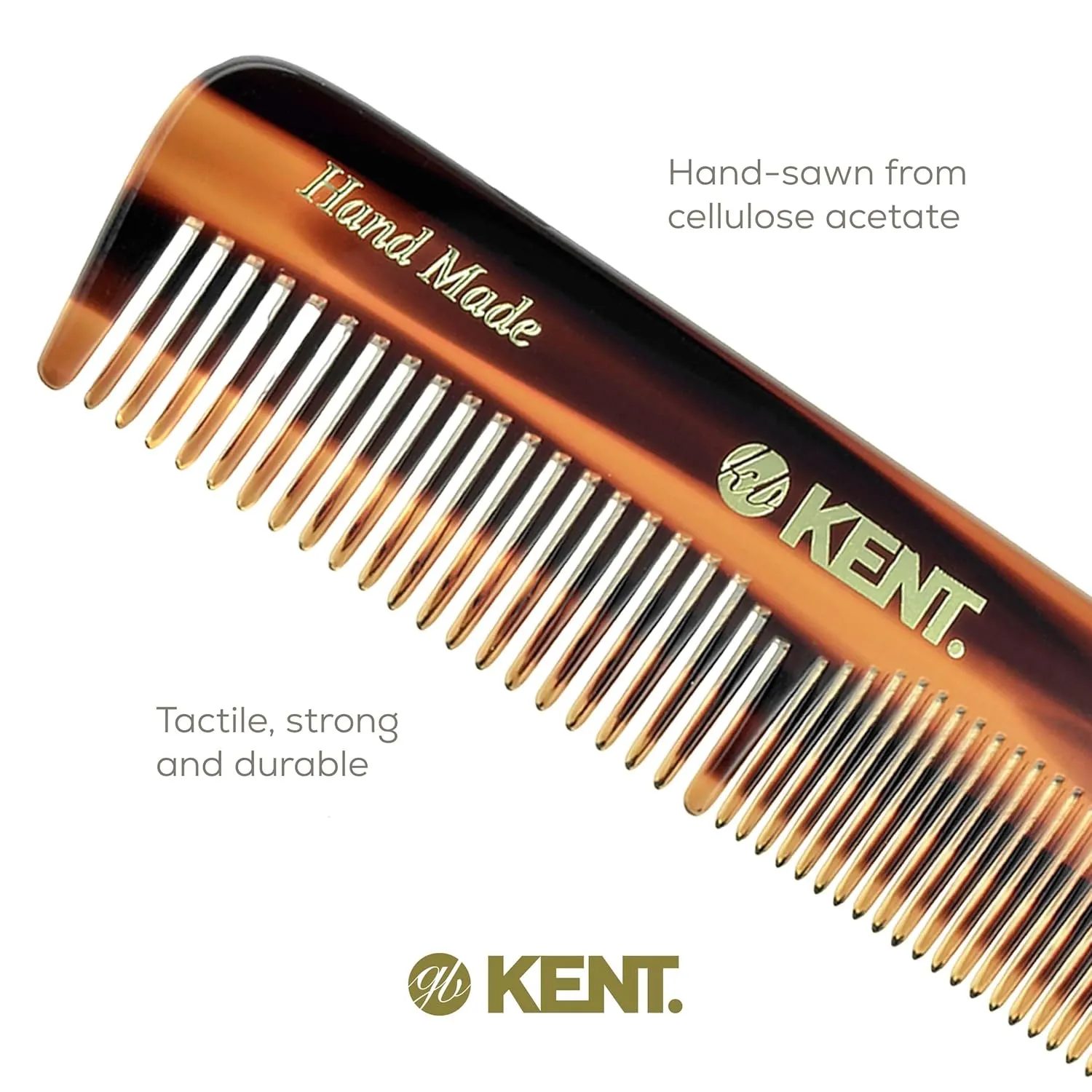 Kent OT Pocket Comb - Fine & Wide Tooth Handmade Hair Comb for Men, Travel, Beard & Mustache - Saw Cut & Hand Polished (4.4")