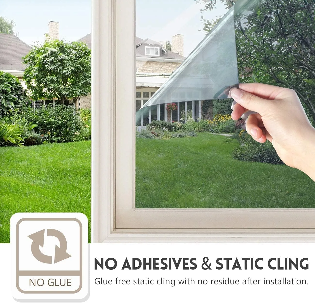 KESPEN Window Film One Way Daytime Privacy Static Cling Sun Blocking Anti UV Reflective Window Tint for Home and Office, Black-Silver, 17.5 Inch X 16.4 Feet