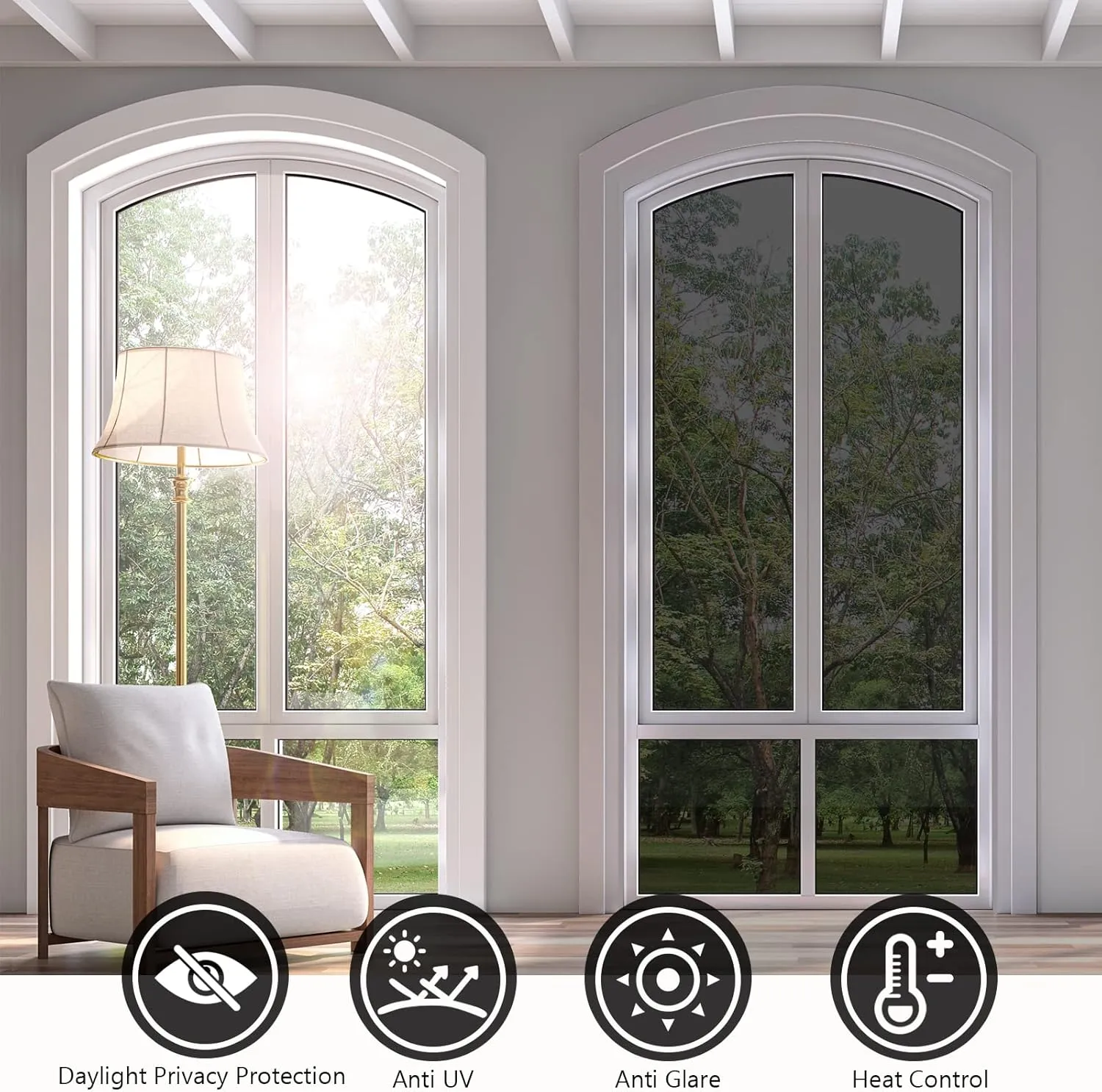 KESPEN Window Film One Way Daytime Privacy Static Cling Sun Blocking Anti UV Reflective Window Tint for Home and Office, Black-Silver, 17.5 Inch X 16.4 Feet