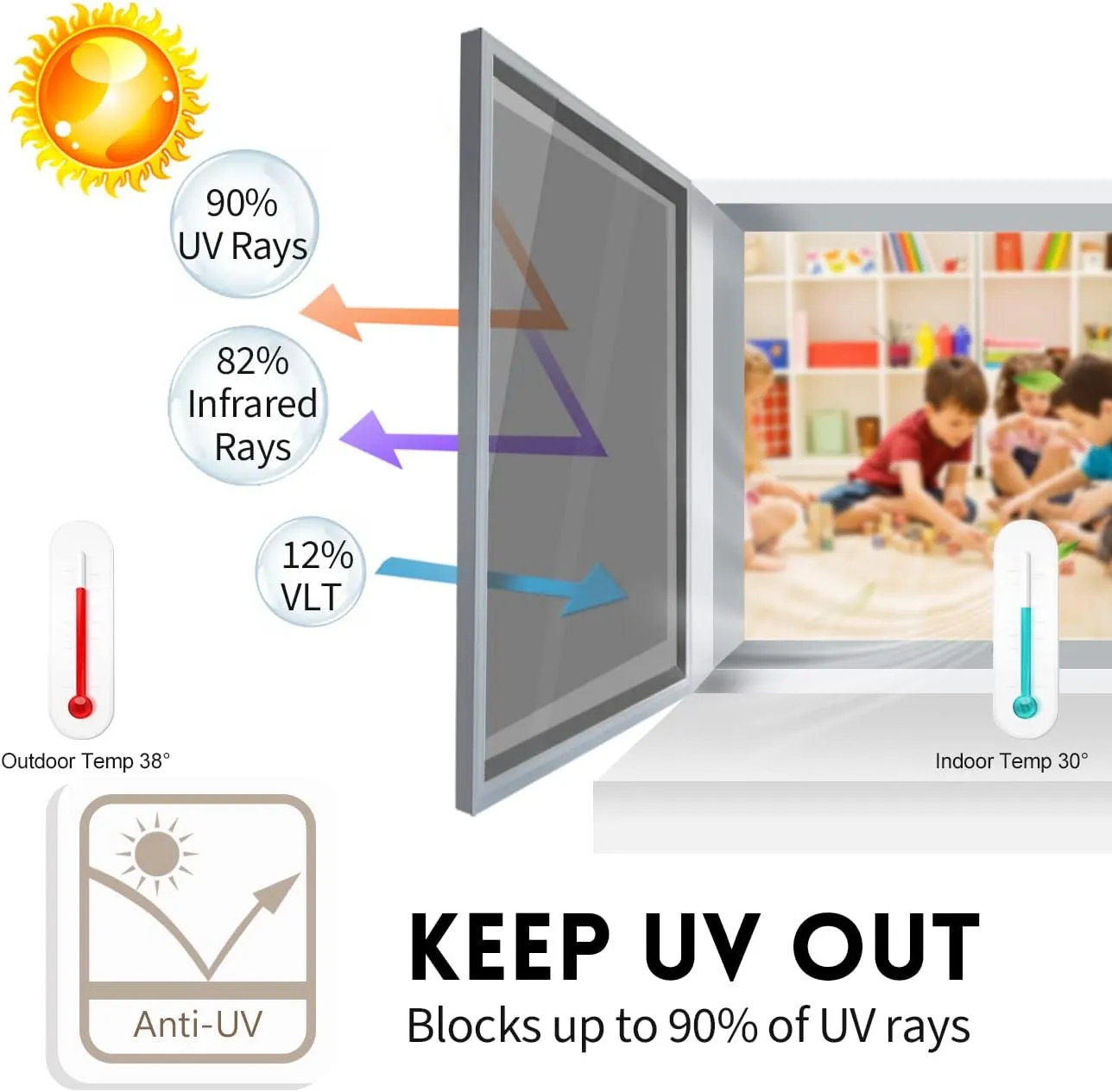 KESPEN Window Film One Way Daytime Privacy Static Cling Sun Blocking Anti UV Reflective Window Tint for Home and Office, Black-Silver, 17.5 Inch X 16.4 Feet