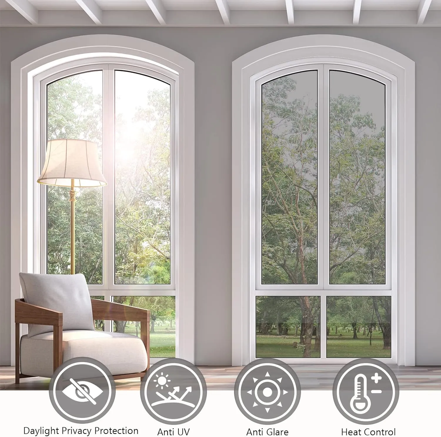 KESPEN Window Film One Way Reflective Daytime Privacy Heat Blocking Anti UV Mirror Window Tint for Home and Office, Silver, 35.4 Inch X 6.5 Feet