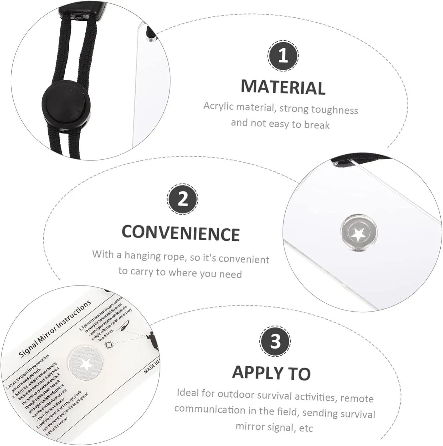 KESYOO Survival Signal Mirror Hiking Reflective Mirrors Camp Kayak Signal Mirror Multifunctional Signal Mirror