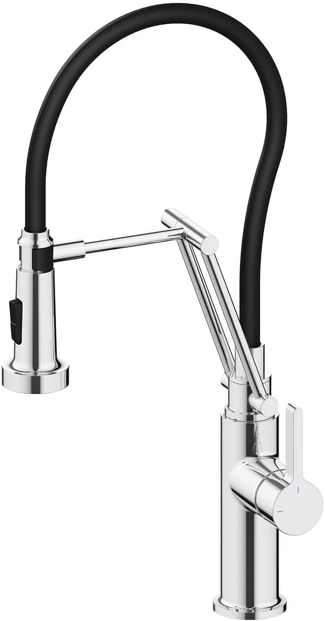 KIBI Engel Kitchen Faucet with Pull Down Sprayer | Single Handle High Arc Brass Spout | Durable and Easy-to-Use Pull Down Kitchen Sink Faucet | Chrome Finish, KKF2014