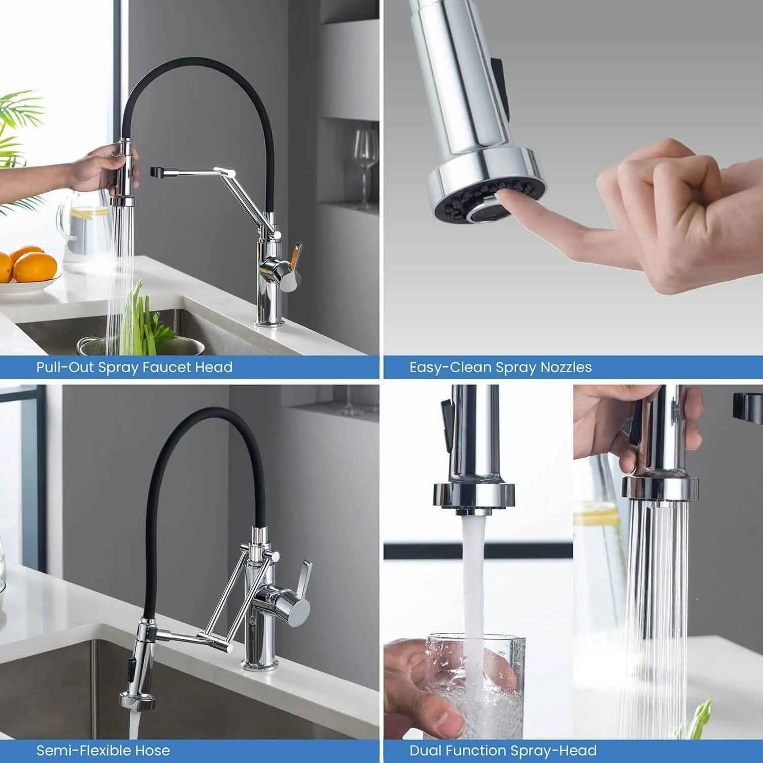 KIBI Engel Kitchen Faucet with Pull Down Sprayer | Single Handle High Arc Brass Spout | Durable and Easy-to-Use Pull Down Kitchen Sink Faucet | Chrome Finish, KKF2014