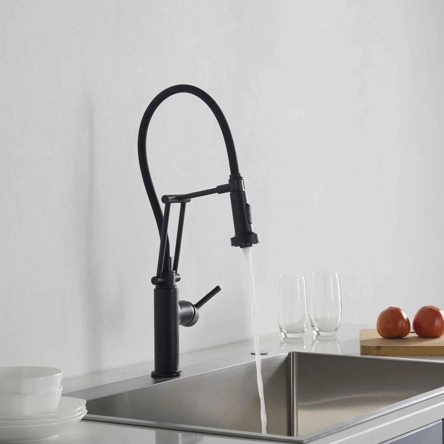 KIBI Engel Kitchen Faucet with Pull Down Sprayer | Single Handle High Arc Brass Spout | Durable and Easy-to-Use Pull Down Kitchen Sink Faucet | Matte Black Finish, KKF2014
