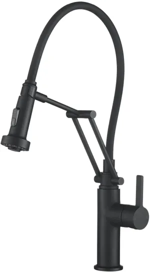 KIBI Engel Kitchen Faucet with Pull Down Sprayer | Single Handle High Arc Brass Spout | Durable and Easy-to-Use Pull Down Kitchen Sink Faucet | Matte Black Finish, KKF2014