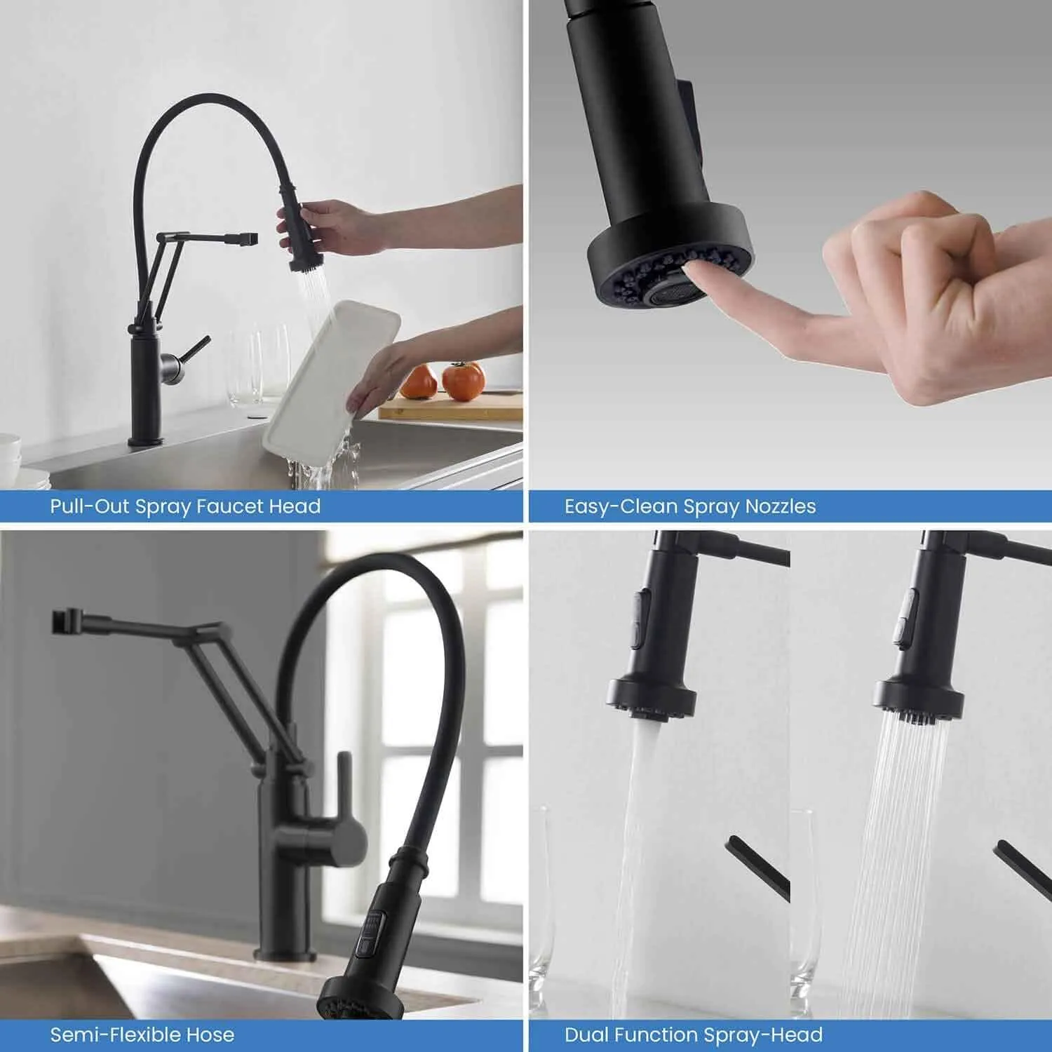 KIBI Engel Kitchen Faucet with Pull Down Sprayer | Single Handle High Arc Brass Spout | Durable and Easy-to-Use Pull Down Kitchen Sink Faucet | Matte Black Finish, KKF2014
