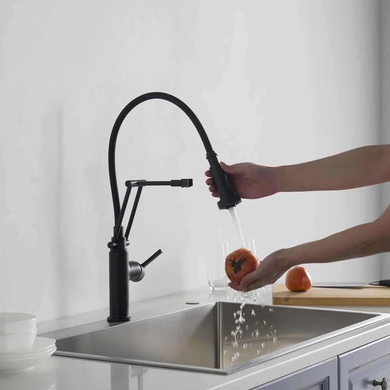KIBI Engel Kitchen Faucet with Pull Down Sprayer | Single Handle High Arc Brass Spout | Durable and Easy-to-Use Pull Down Kitchen Sink Faucet | Matte Black Finish, KKF2014