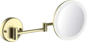KIBI LED Wall Mount Makeup Mirror, 5X Magnification, One-Sided, Circular Lighted Mirror with Adjustable Arm | Magnifying Vanity Mirror with Light for Bathroom or Bedroom (Brushed Gold, KMM102)