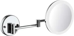 KIBI LED Wall Mount Makeup Mirror, 5X Magnification, One-Sided, Circular Lighted Mirror with Adjustable Arm | Magnifying Vanity Mirror with Light for Bathroom or Bedroom (Chrome, KMM102)