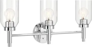 KICHLER Madden 3-Light Vanity with Clear Glass in Chrome, Sloped Ceiling Compatible, for Single Vanity in Bathroom (10.5" x 24"), 55185CH