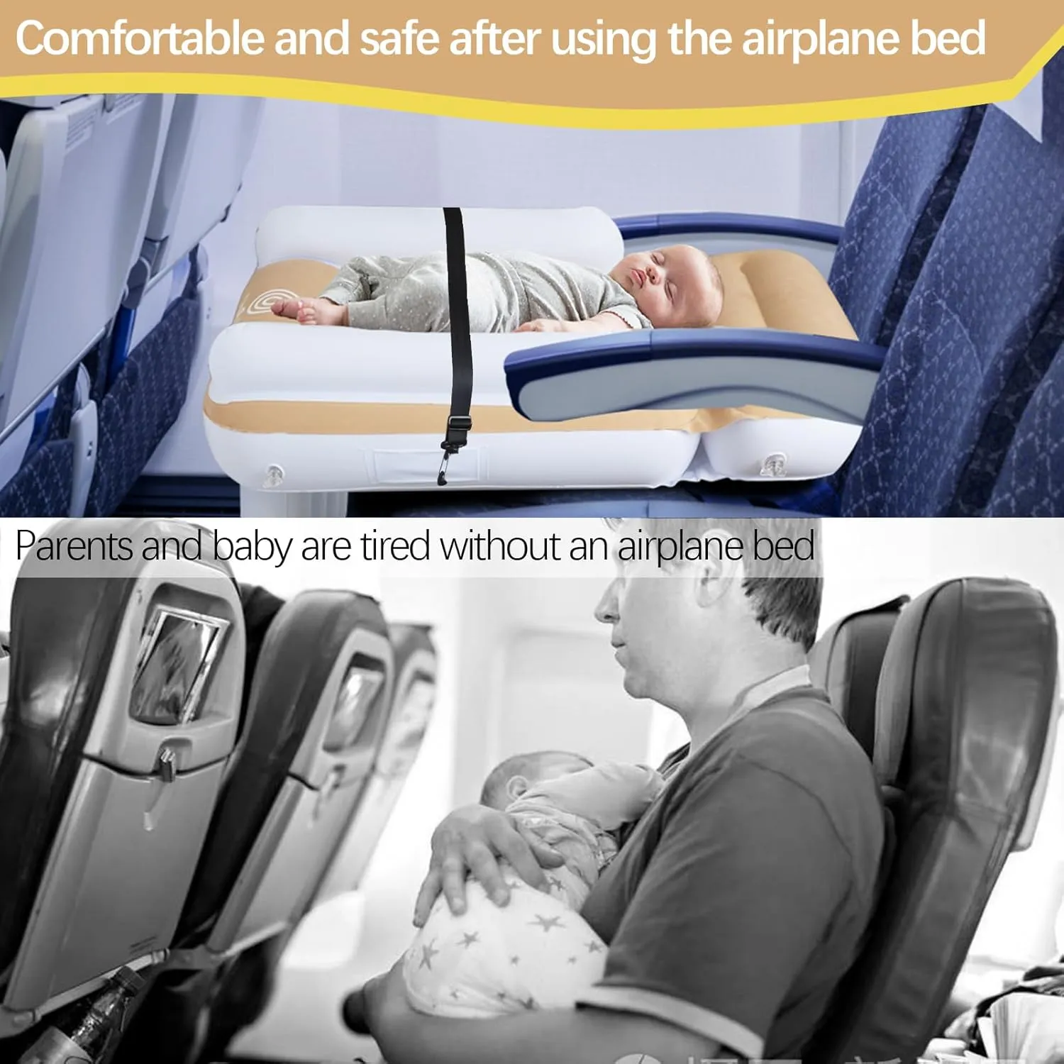 Kids Bed Airplane, Inflatable Toddler Bed for Kids Seat Extender, Toddler Airplane Beds with Sides Pump Belt, Air Mattress Fits Seats, Car (Cream)