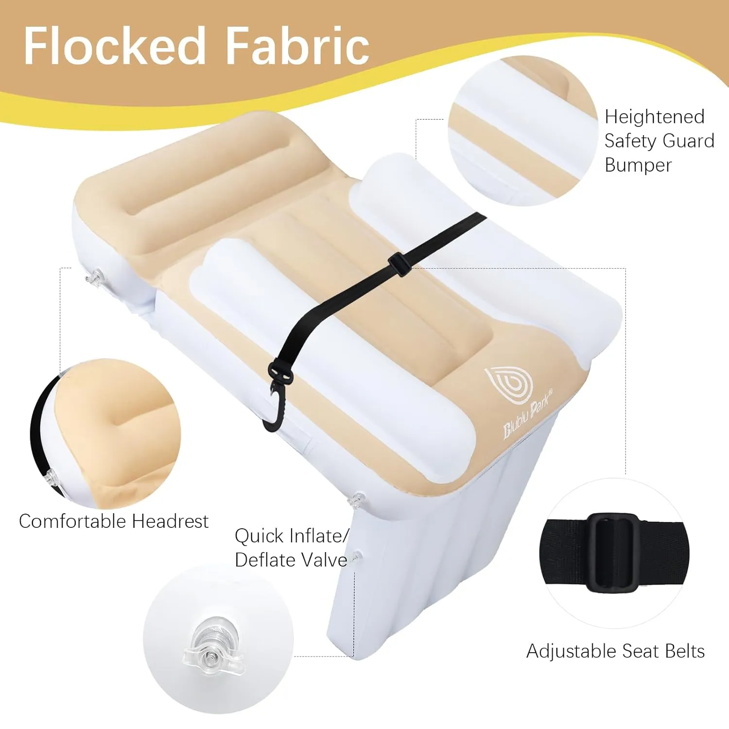 Kids Bed Airplane, Inflatable Toddler Bed for Kids Seat Extender, Toddler Airplane Beds with Sides Pump Belt, Air Mattress Fits Seats, Car (Cream)