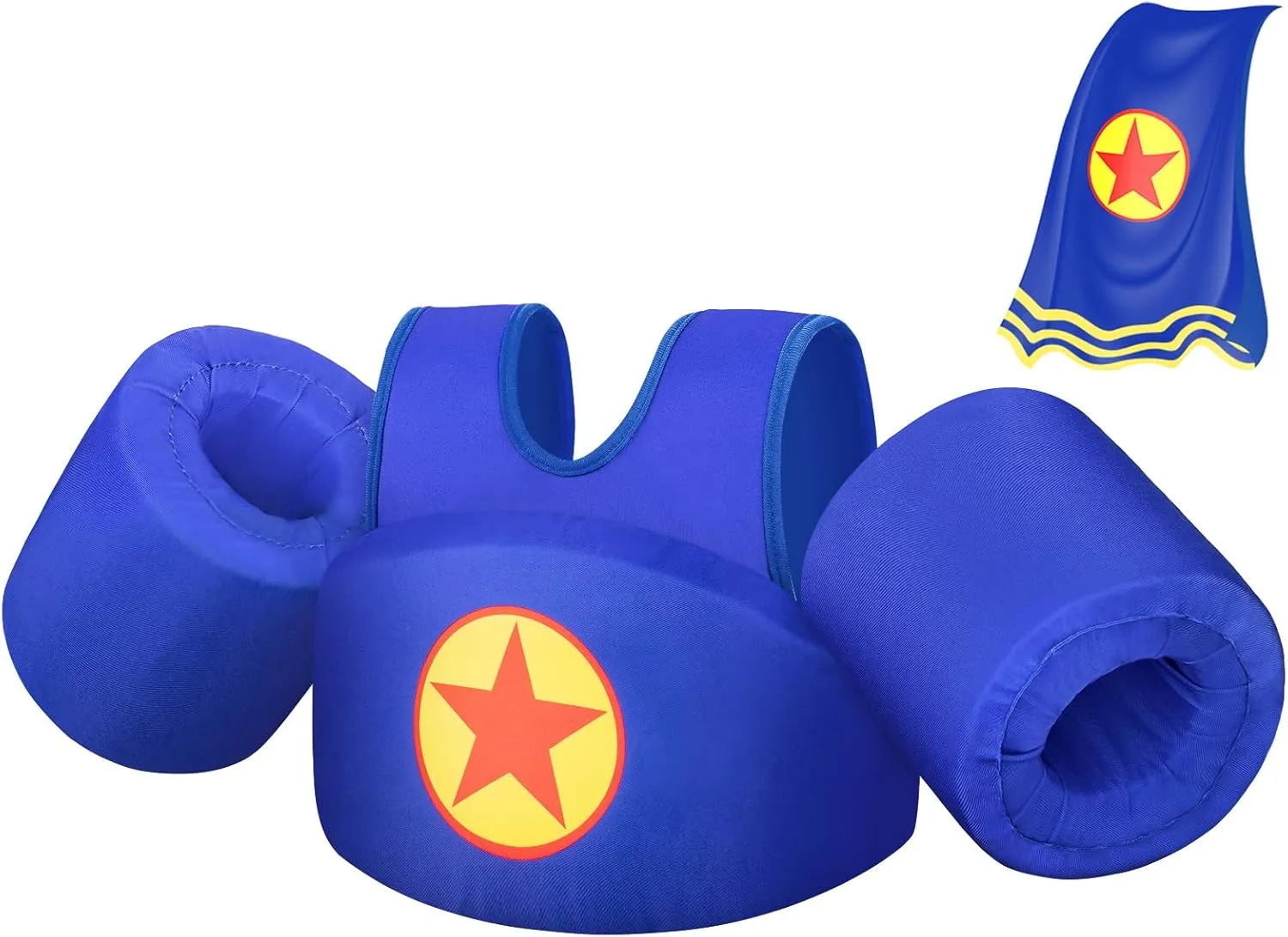 Kids Swim Vest with Cape, Water Wings Toddler Adjustable Shoulder Straps Children Arm Floaties for 22-30-40-50lbs Boys/Girls Swimming Jacket for Pool Learn to Swim Sea Beach Lake Training